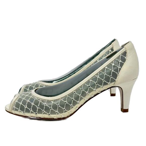 NIB Adrianna Papell Jamie Mesh Pump Size 7.5 M Ivory Open Toe Pump Heel Dress - Picture 1 of 5